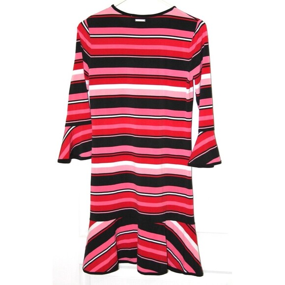 Michael Kors Women's Multi Stripe Pink Black Red Flounce Hem Knit Dress Size S - Picture 2 of 6
